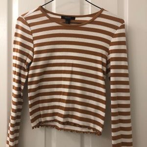 Mustard/white long sleeve crop top